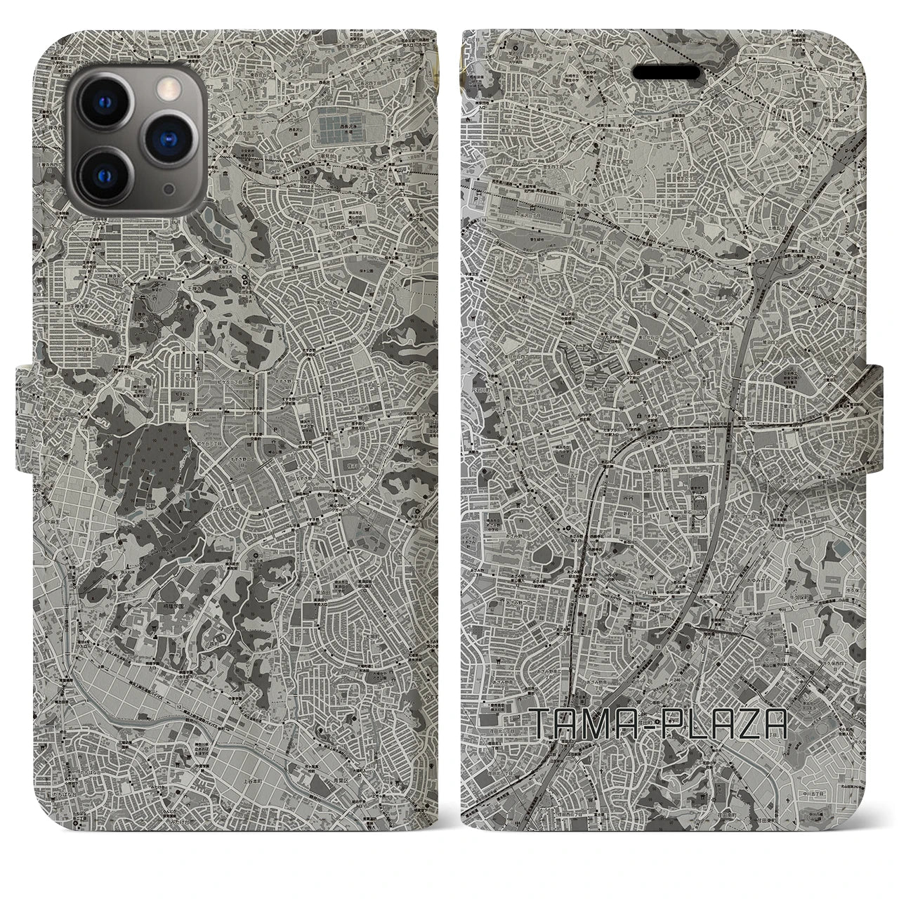 【たまプラーザ(神奈川県)】地図柄iPhoneケース(手帳タイプ)モノトーン・iPhone 11 Pro Max 用