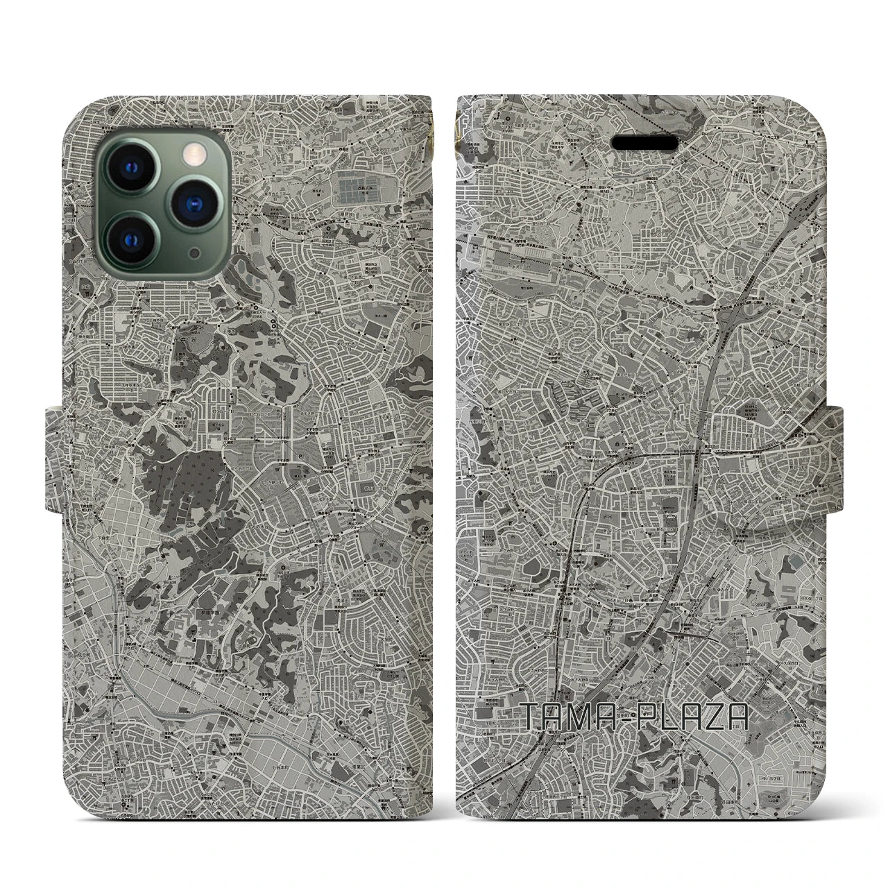 【たまプラーザ(神奈川県)】地図柄iPhoneケース(手帳タイプ)モノトーン・iPhone 11 Pro 用