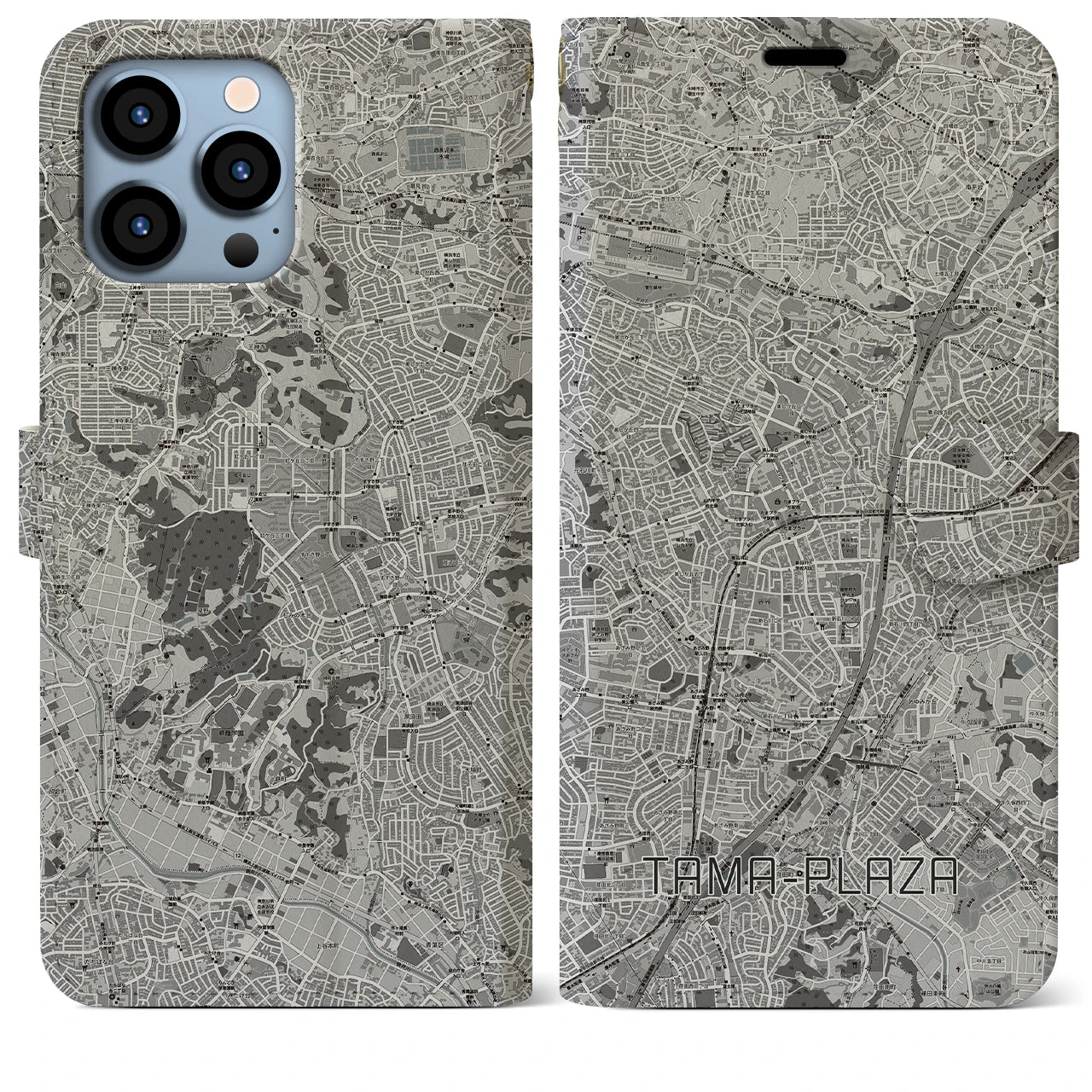 【たまプラーザ(神奈川県)】地図柄iPhoneケース(手帳タイプ)モノトーン・iPhone 13 Pro Max 用