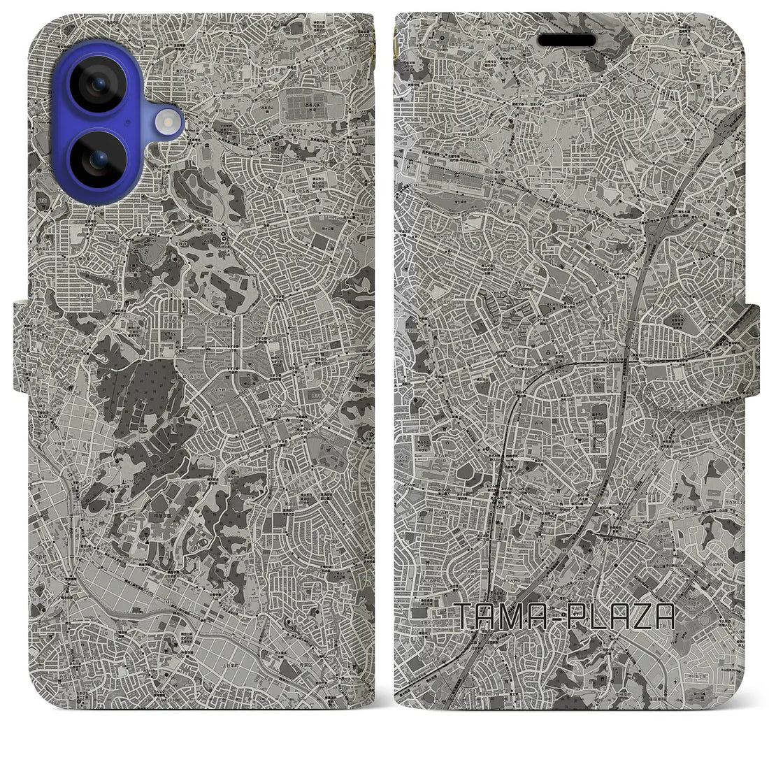 【たまプラーザ(神奈川県)】地図柄iPhoneケース(手帳タイプ)モノトーン・iPhone 16 Pro Max 用