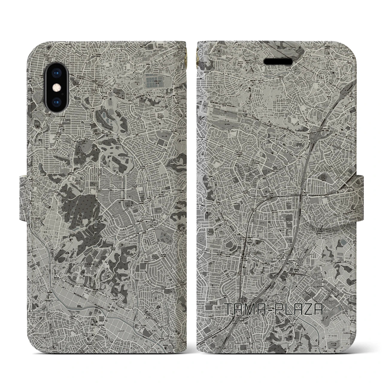 【たまプラーザ(神奈川県)】地図柄iPhoneケース(手帳タイプ)モノトーン・iPhone XS / X 用