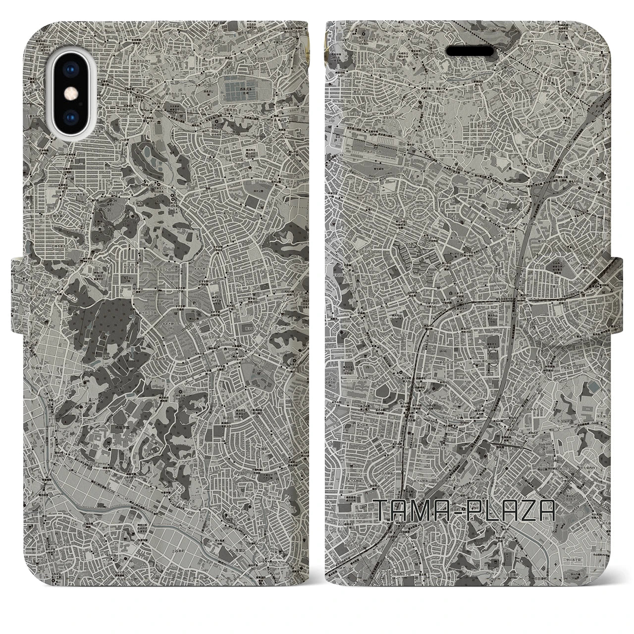 【たまプラーザ(神奈川県)】地図柄iPhoneケース(手帳タイプ)モノトーン・iPhone XS Max 用