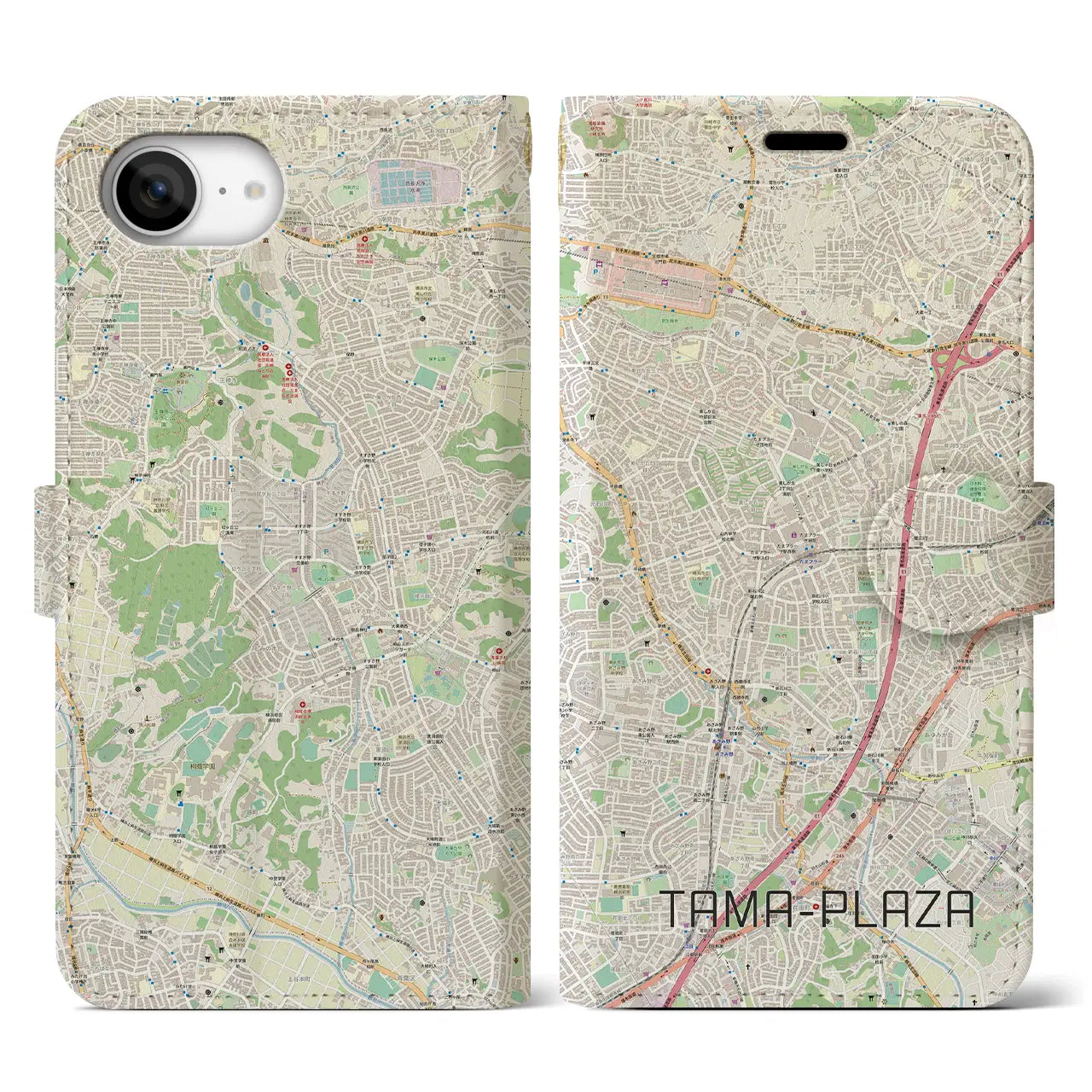 【たまプラーザ(神奈川県)】地図柄iPhoneケース(手帳タイプ)