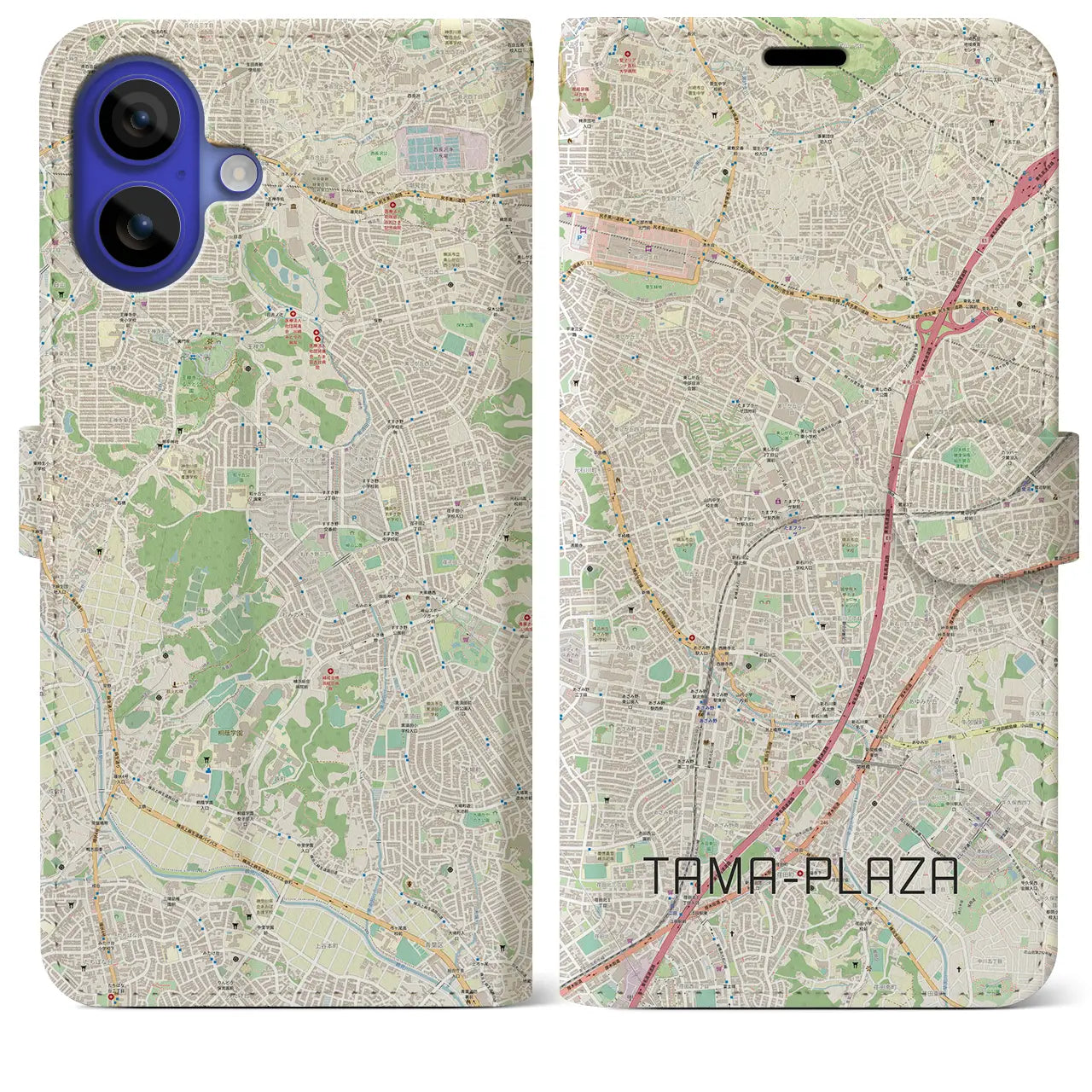 【たまプラーザ(神奈川県)】地図柄iPhoneケース(手帳タイプ)ナチュラル・iPhone 16 Pro Max 用