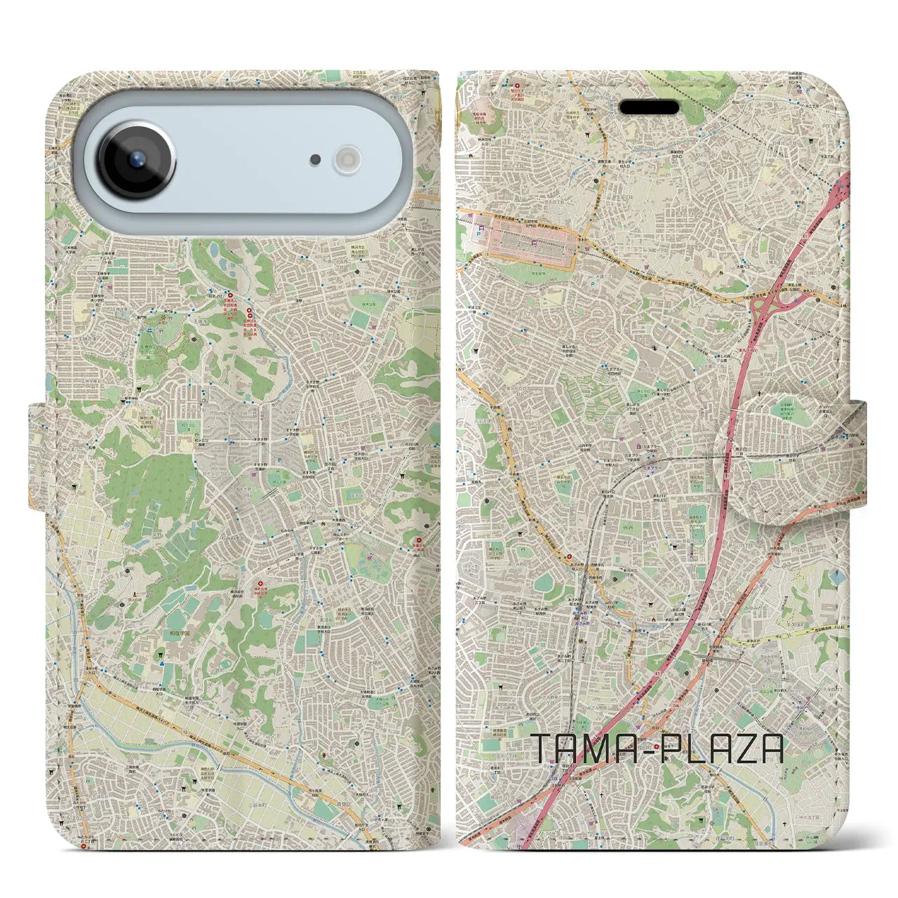 【たまプラーザ(神奈川県)】地図柄iPhoneケース(手帳タイプ)ナチュラル・iPhone 17 Pro Max 用