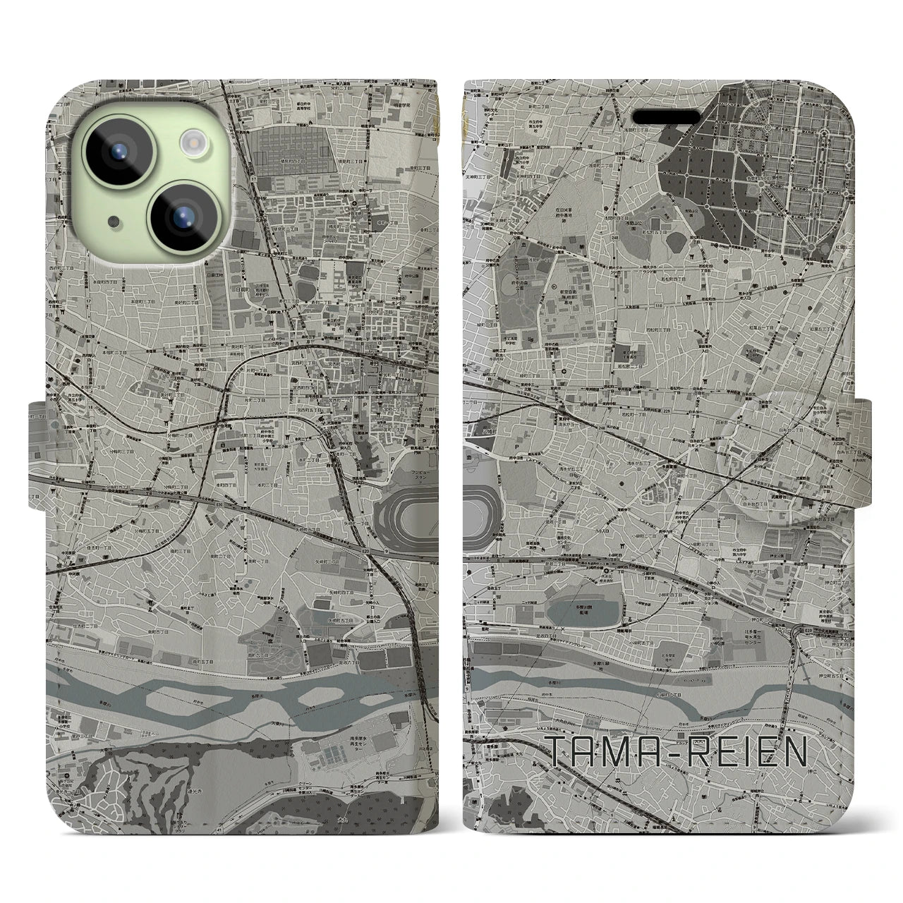 【多磨霊園(東京都)】地図柄iPhoneケース(手帳タイプ)