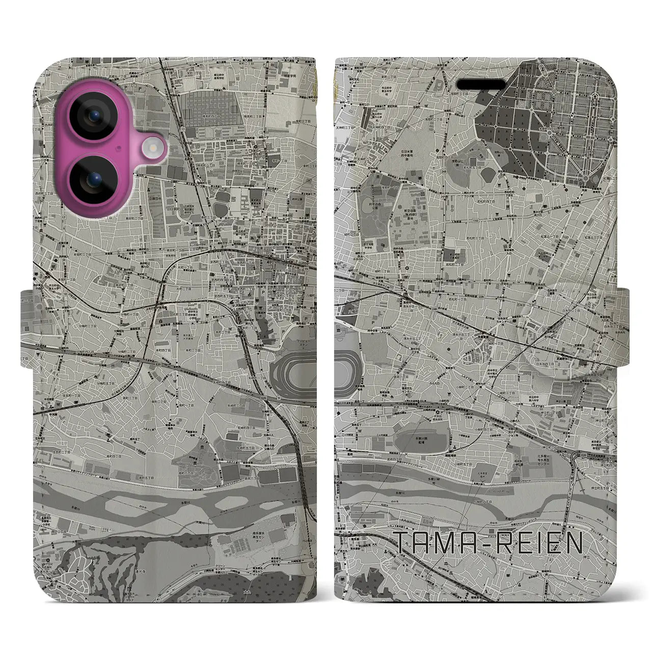 【多磨霊園(東京都)】地図柄iPhoneケース(手帳タイプ)