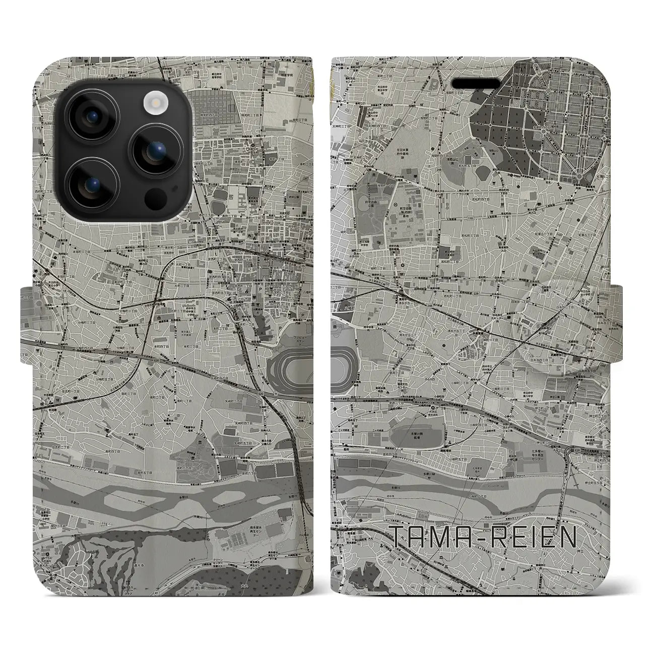 【多磨霊園(東京都)】地図柄iPhoneケース(手帳タイプ)モノトーン・iPhone 16 用
