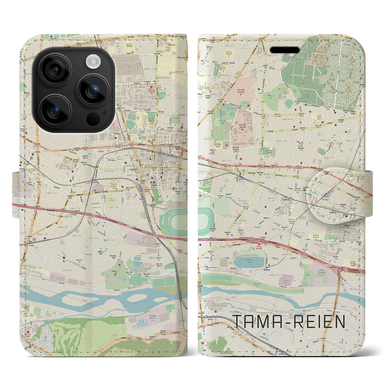 【多磨霊園(東京都)】地図柄iPhoneケース(手帳タイプ)