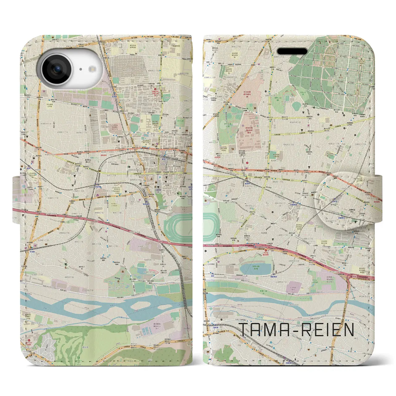 【多磨霊園(東京都)】地図柄iPhoneケース(手帳タイプ)