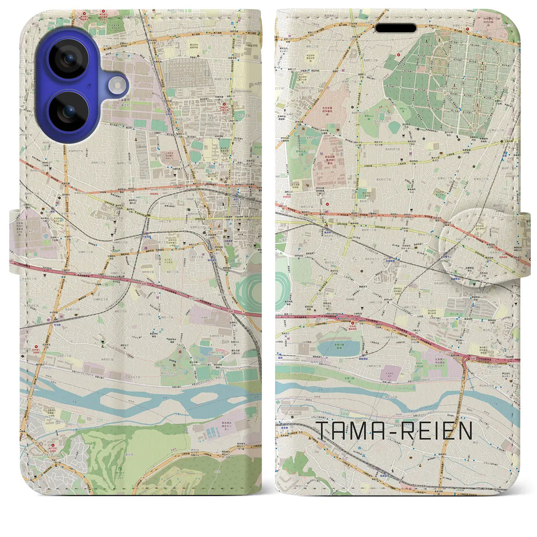 【多磨霊園(東京都)】地図柄iPhoneケース(手帳タイプ)ナチュラル・iPhone 16 Pro Max 用