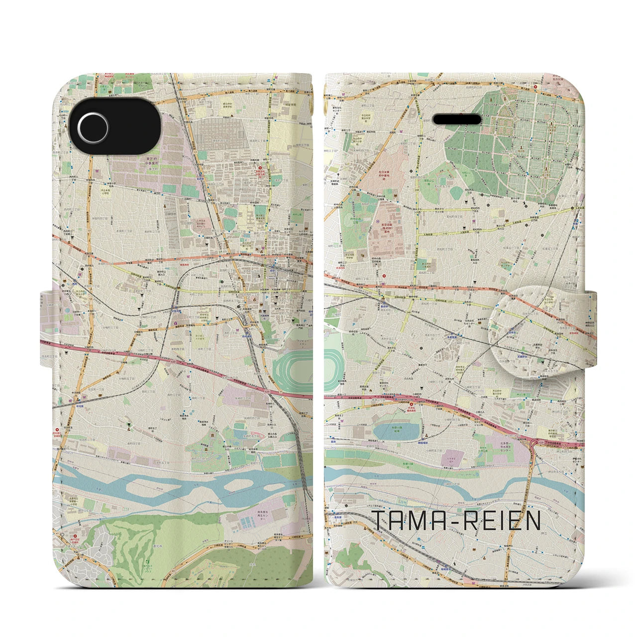 【多磨霊園(東京都)】地図柄iPhoneケース(手帳タイプ)