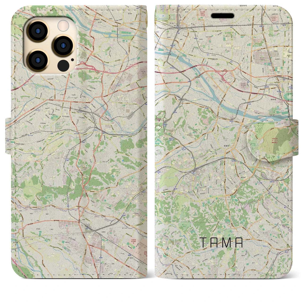 【多摩(東京都)】地図柄iPhoneケース(手帳タイプ)ナチュラル・iPhone 12 Pro Max 用