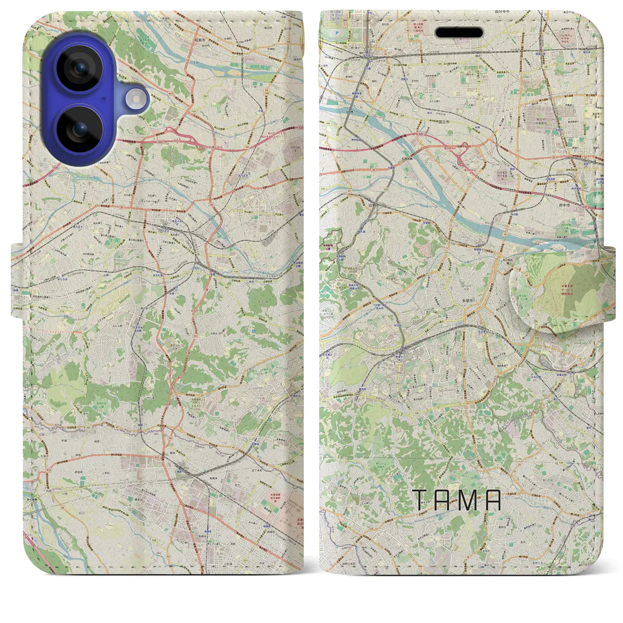 【多摩(東京都)】地図柄iPhoneケース(手帳タイプ)ナチュラル・iPhone 16 Pro Max 用