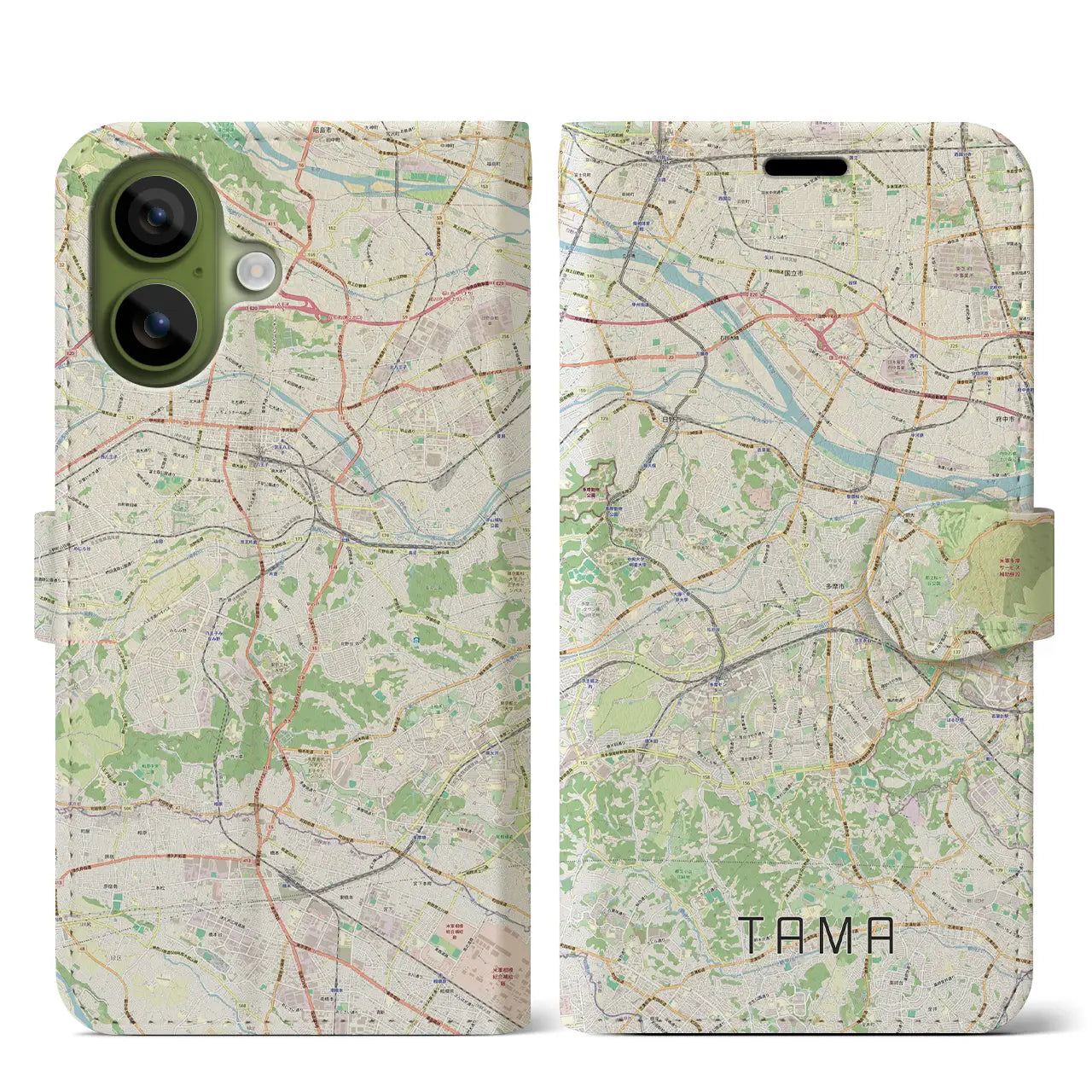 【多摩(東京都)】地図柄iPhoneケース(手帳タイプ)ナチュラル・iPhone 17 Pro Max 用