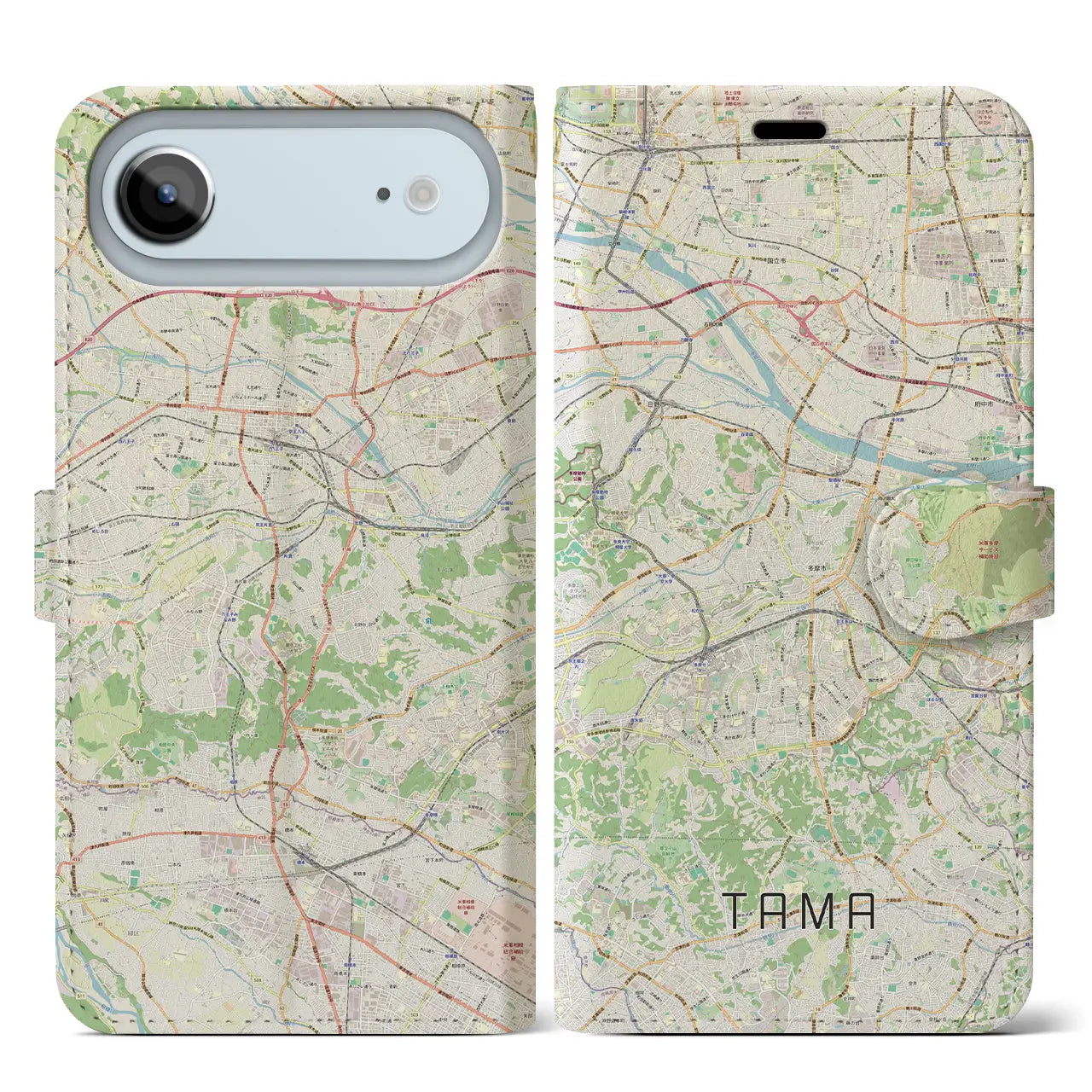 【多摩(東京都)】地図柄iPhoneケース(手帳タイプ)モノトーン・iPhone 17 Pro Max 用