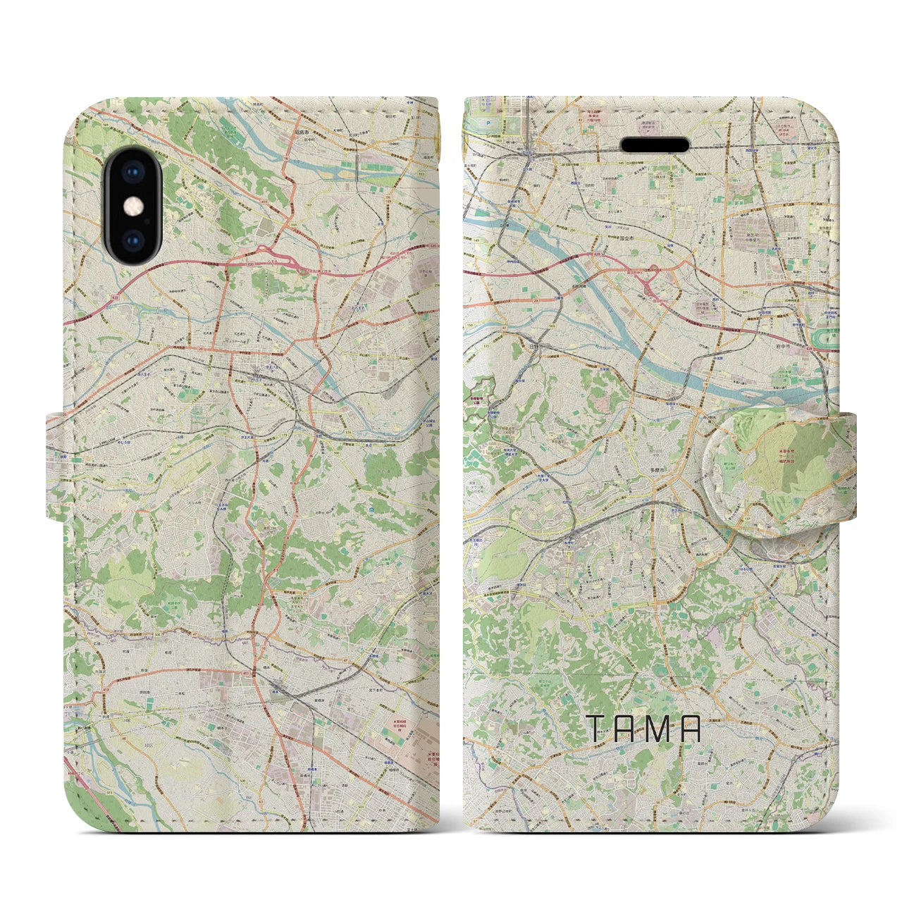 【多摩(東京都)】地図柄iPhoneケース(手帳タイプ)ナチュラル・iPhone XS / X 用