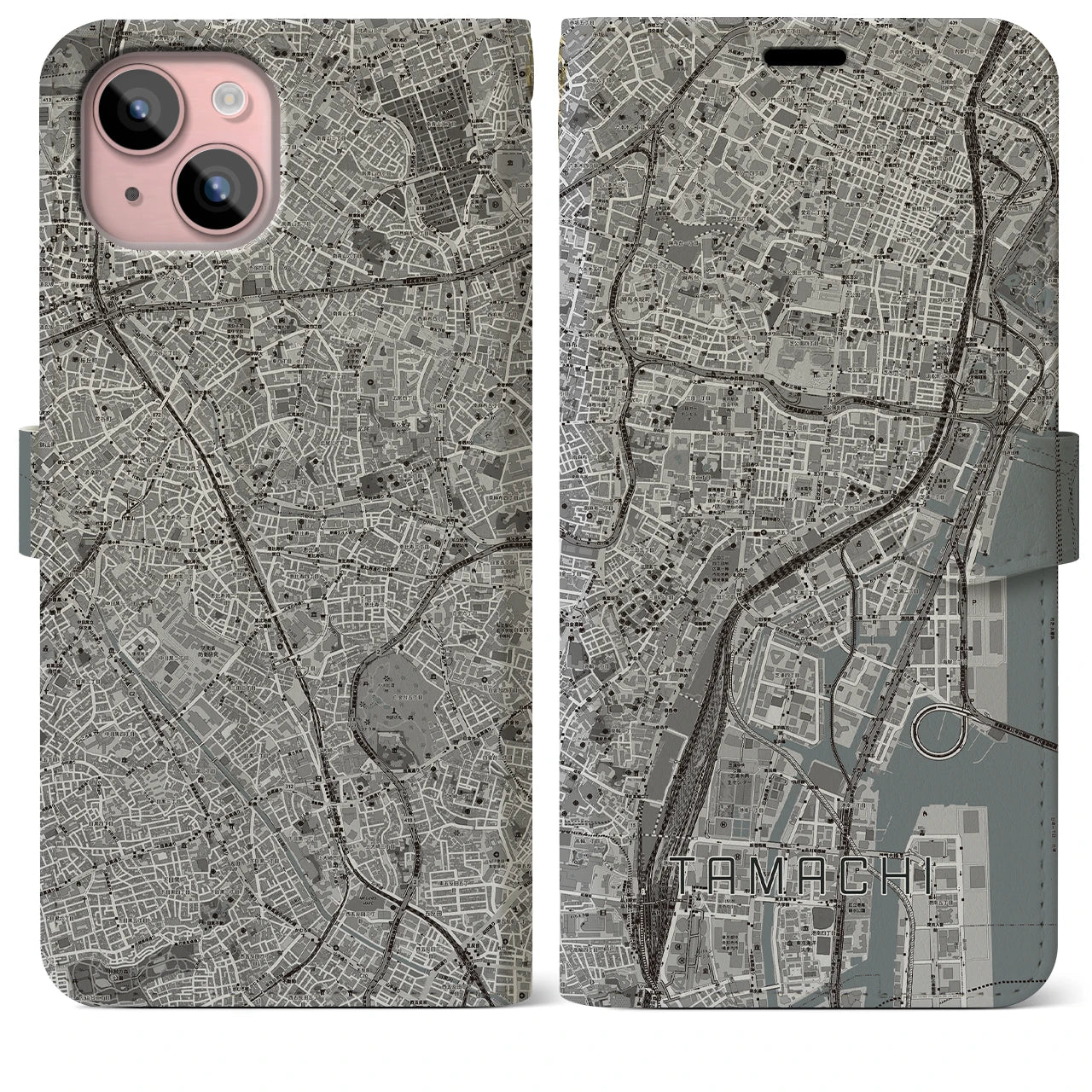 【田町(東京都)】地図柄iPhoneケース(手帳タイプ)