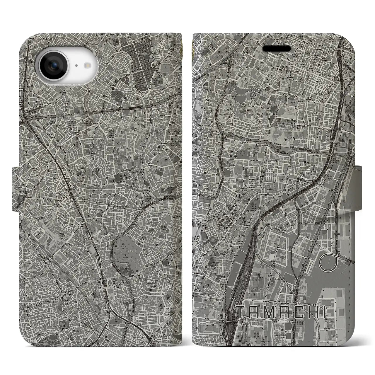 【田町(東京都)】地図柄iPhoneケース(手帳タイプ)