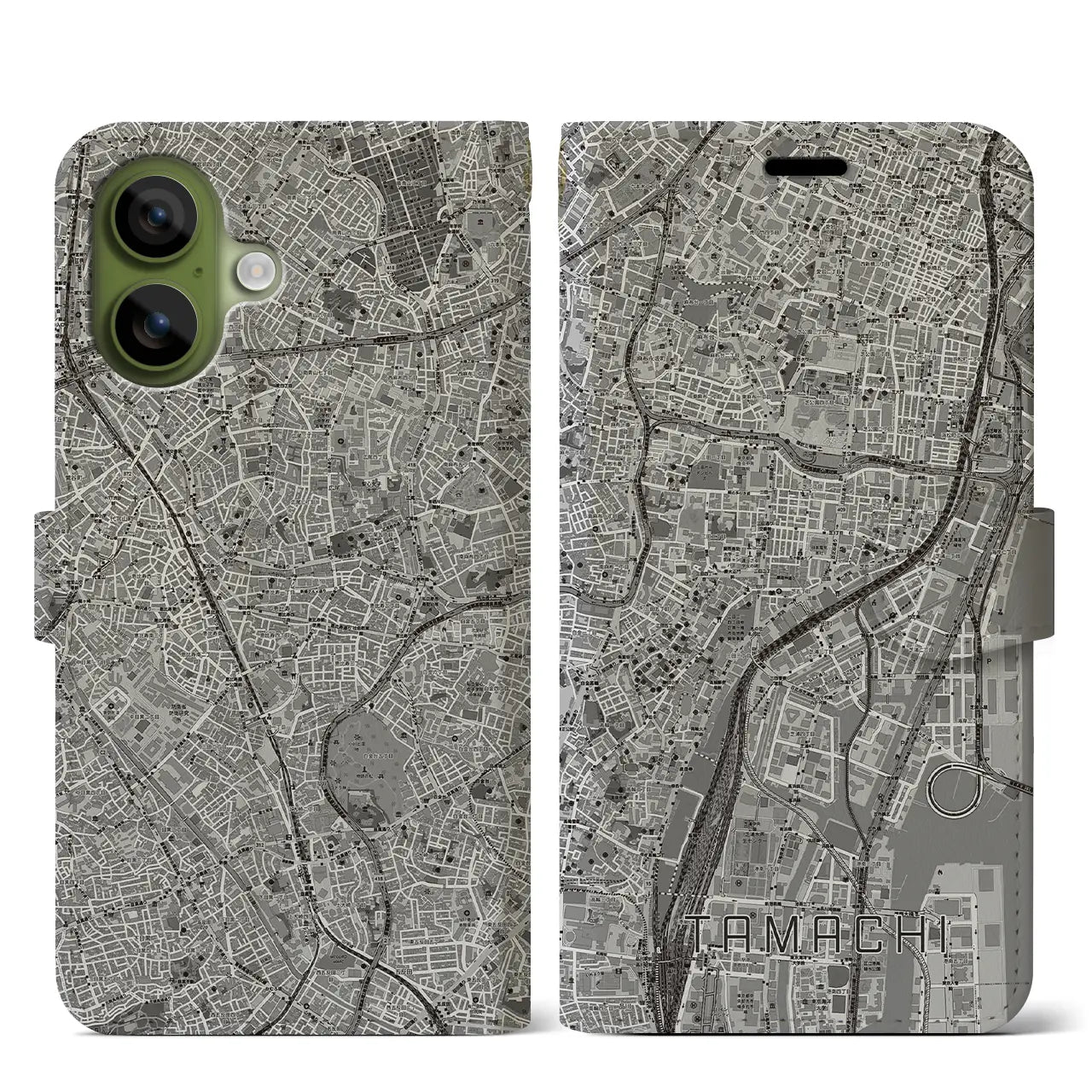 【田町(東京都)】地図柄iPhoneケース(手帳タイプ)