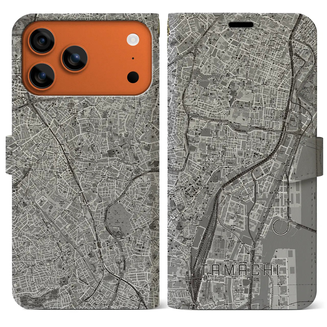 【田町(東京都)】地図柄iPhoneケース(手帳タイプ)