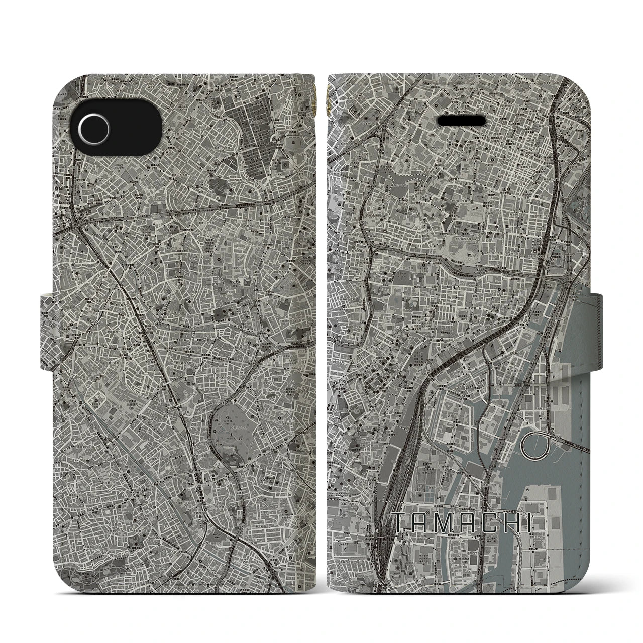 【田町(東京都)】地図柄iPhoneケース(手帳タイプ)