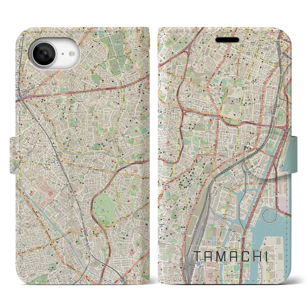 【田町(東京都)】地図柄iPhoneケース(手帳タイプ)