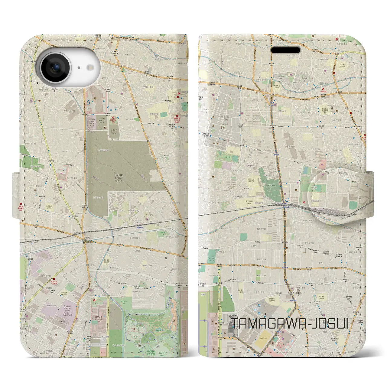 【玉川上水(東京都)】地図柄iPhoneケース(手帳タイプ)