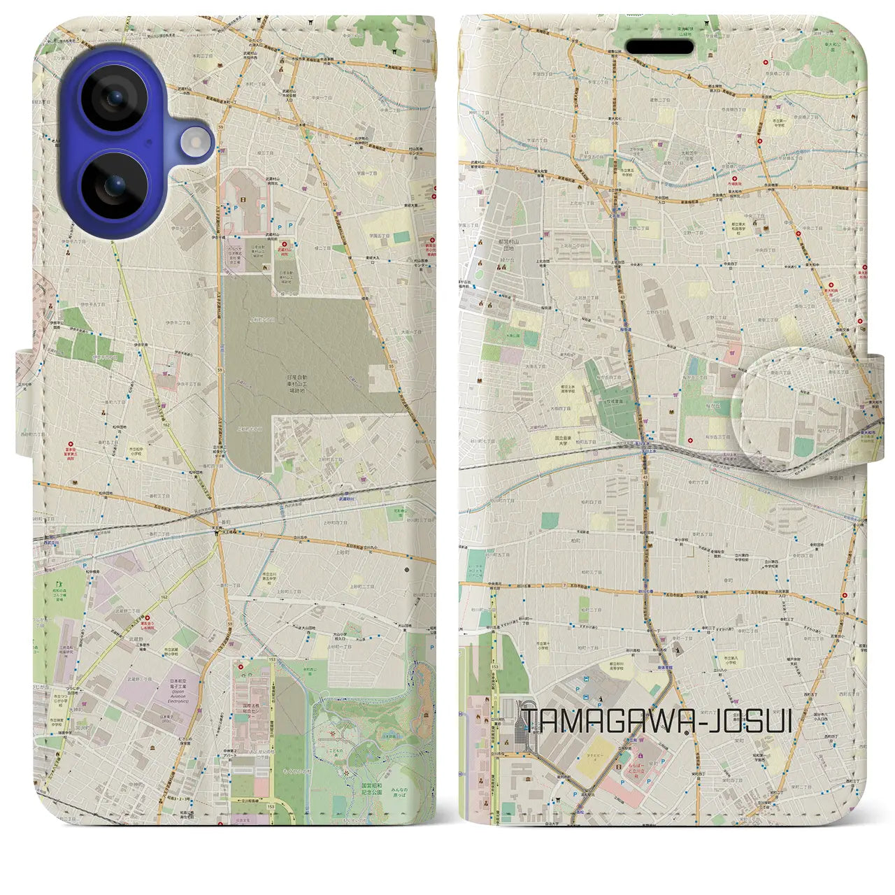 【玉川上水(東京都)】地図柄iPhoneケース(手帳タイプ)ナチュラル・iPhone 16 Pro Max 用