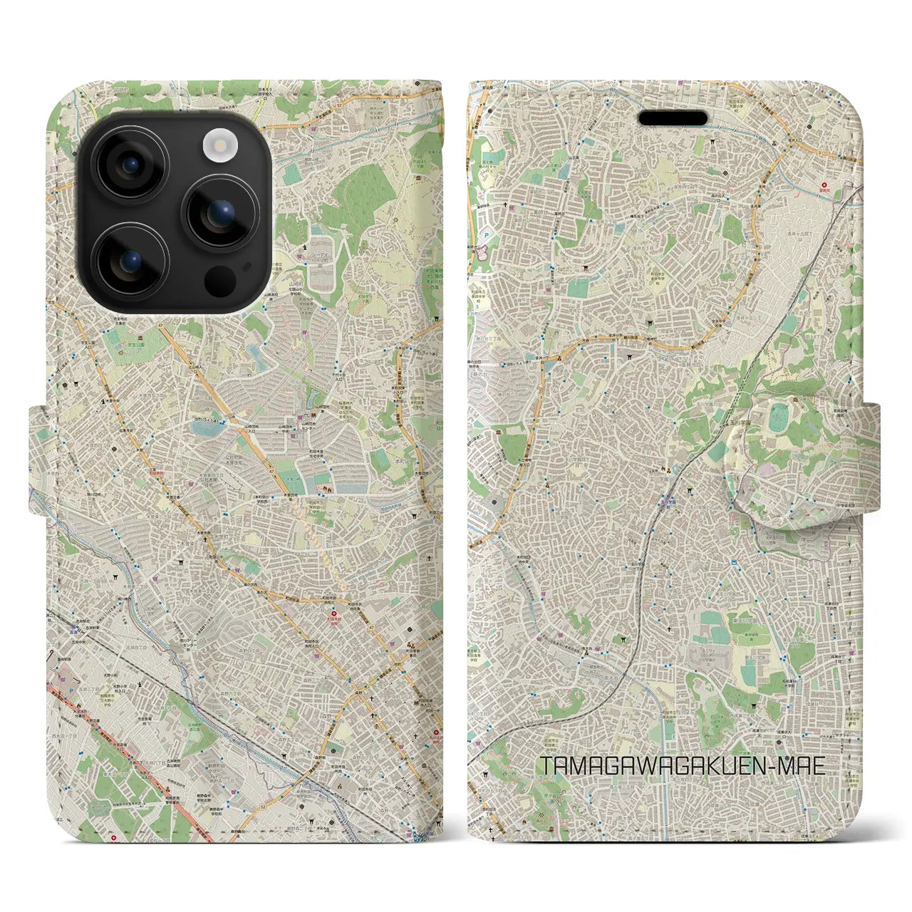 【玉川学園前(東京都)】地図柄iPhoneケース(手帳タイプ)ナチュラル・iPhone 16 用