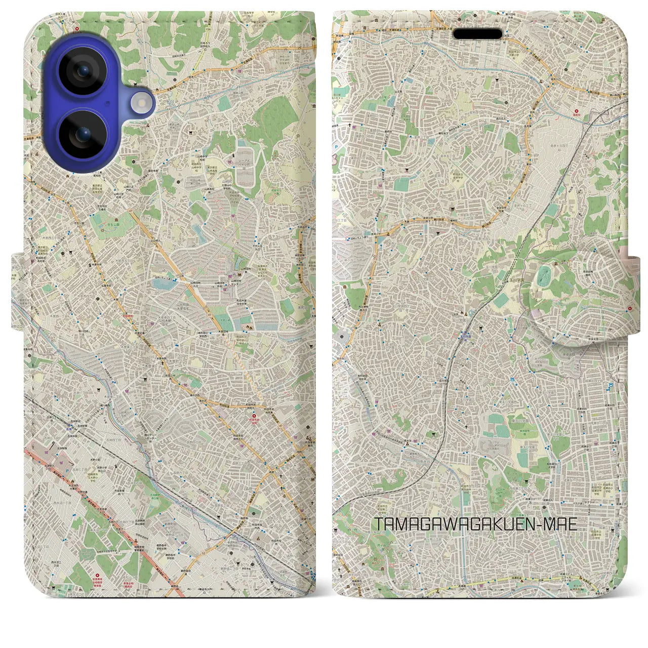 【玉川学園前(東京都)】地図柄iPhoneケース(手帳タイプ)ナチュラル・iPhone 16 Pro Max 用