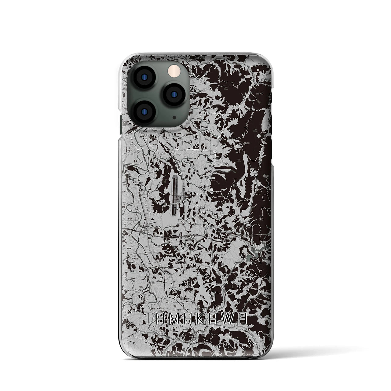 【玉川(福島県)】地図柄iPhoneケース(クリアタイプ)モノトーン・iPhone 11 Pro 用
