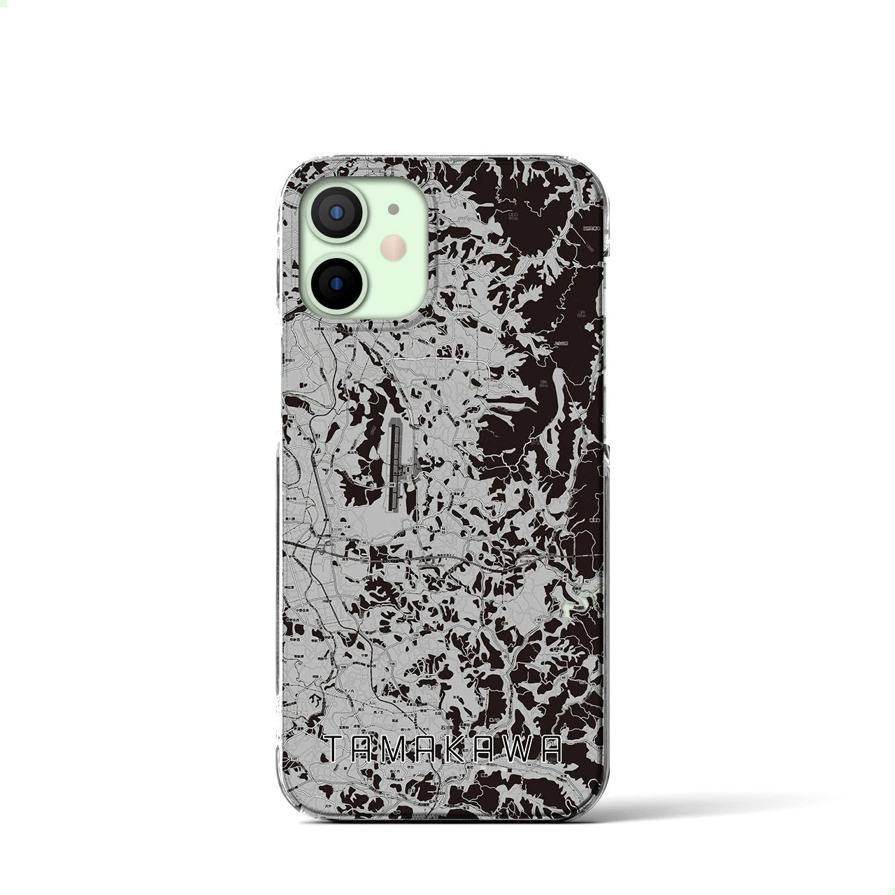 【玉川(福島県)】地図柄iPhoneケース(クリアタイプ)モノトーン・iPhone 12 mini 用