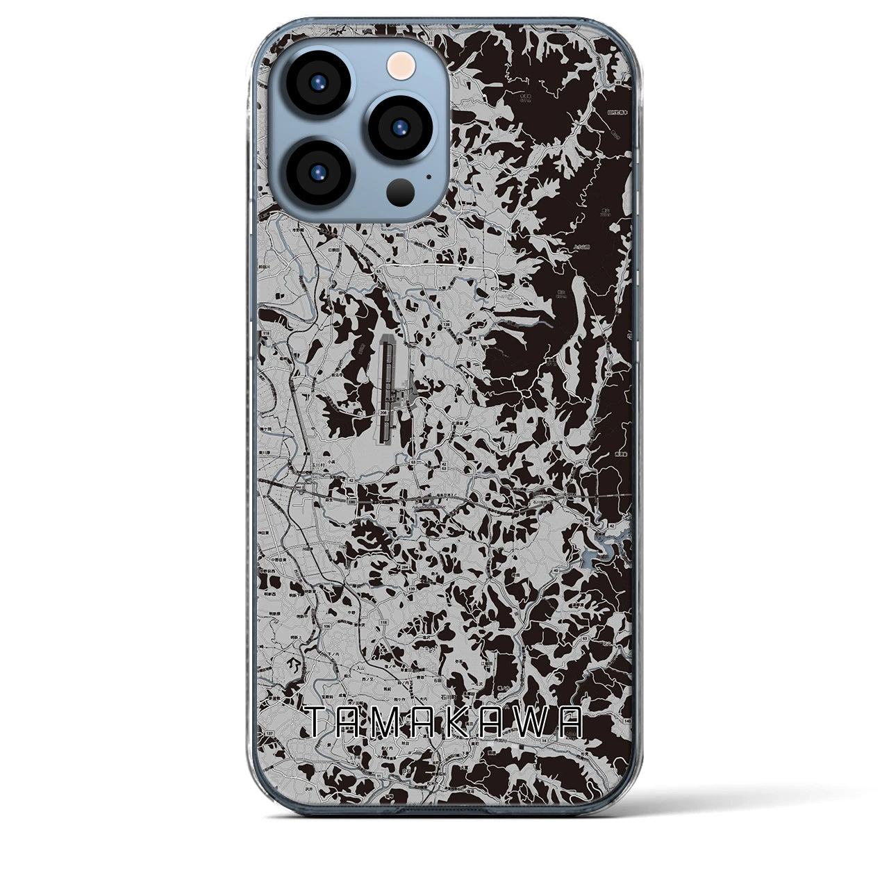 【玉川(福島県)】地図柄iPhoneケース(クリアタイプ)モノトーン・iPhone 13 Pro Max 用