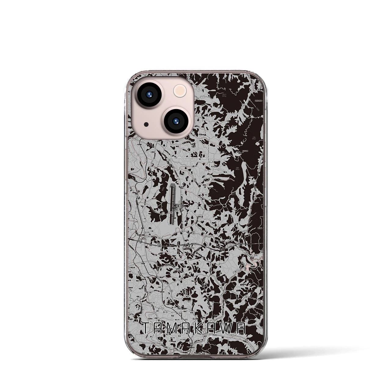 【玉川(福島県)】地図柄iPhoneケース(クリアタイプ)モノトーン・iPhone 13 mini 用