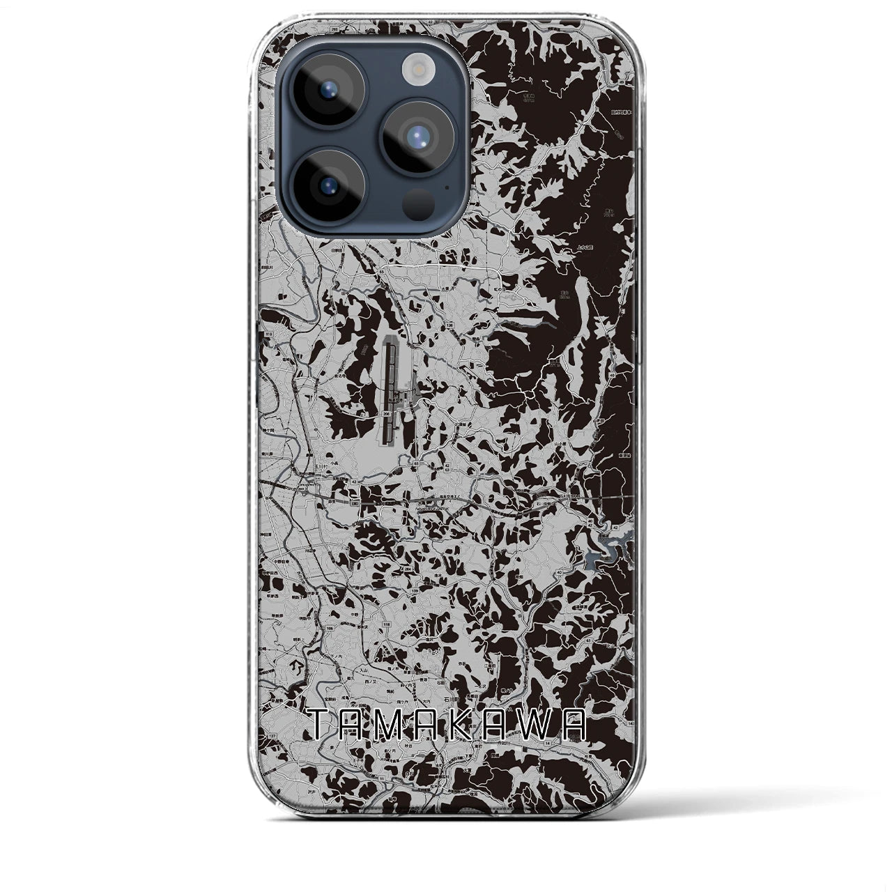 【玉川(福島県)】地図柄iPhoneケース(クリアタイプ)モノトーン・iPhone 15 Pro Max 用