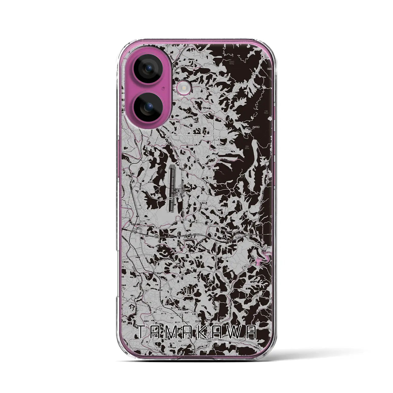 【玉川(福島県)】地図柄iPhoneケース(クリアタイプ)モノトーン・iPhone 16 Pro 用