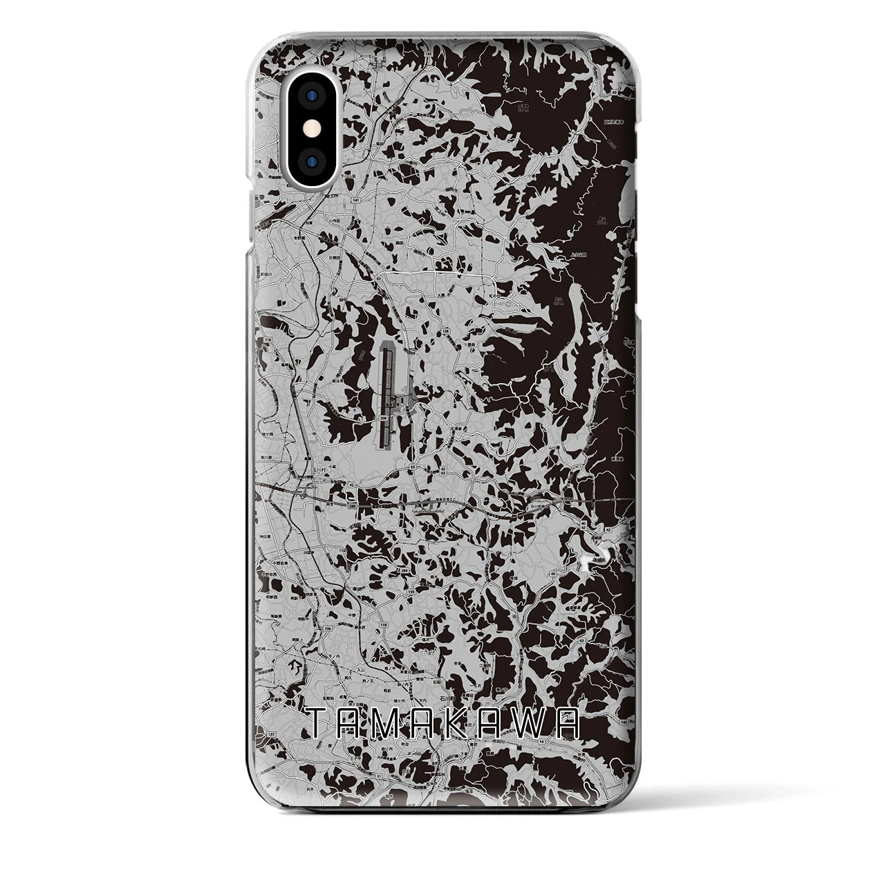 【玉川(福島県)】地図柄iPhoneケース(クリアタイプ)モノトーン・iPhone XS Max 用
