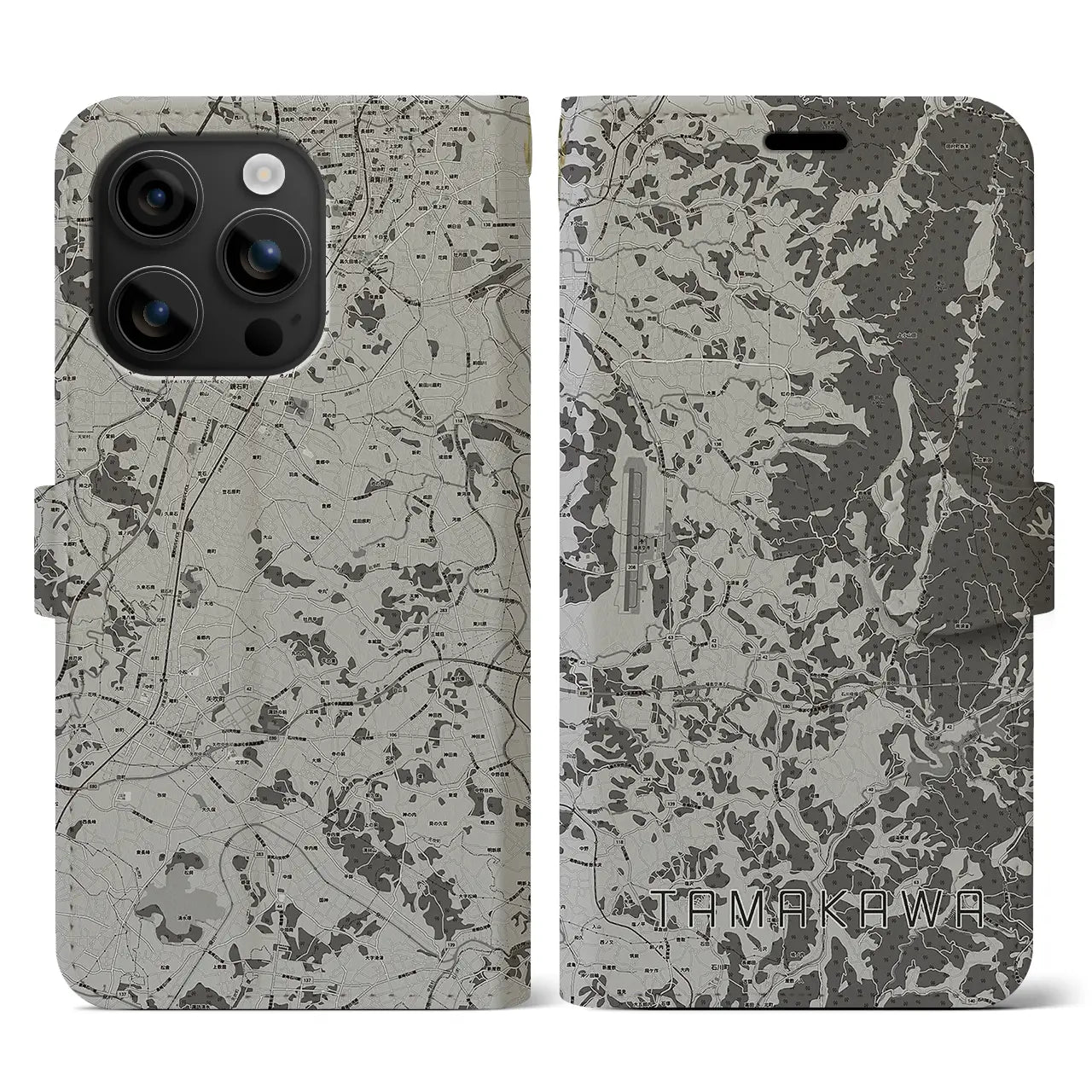 【玉川(福島県)】地図柄iPhoneケース(手帳タイプ)モノトーン・iPhone 16 用