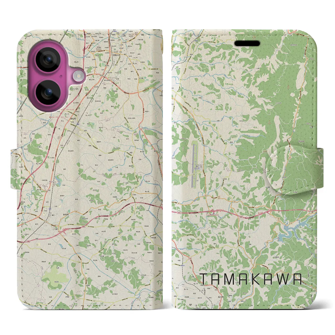【玉川(福島県)】地図柄iPhoneケース(手帳タイプ)ナチュラル・iPhone 16 Pro 用