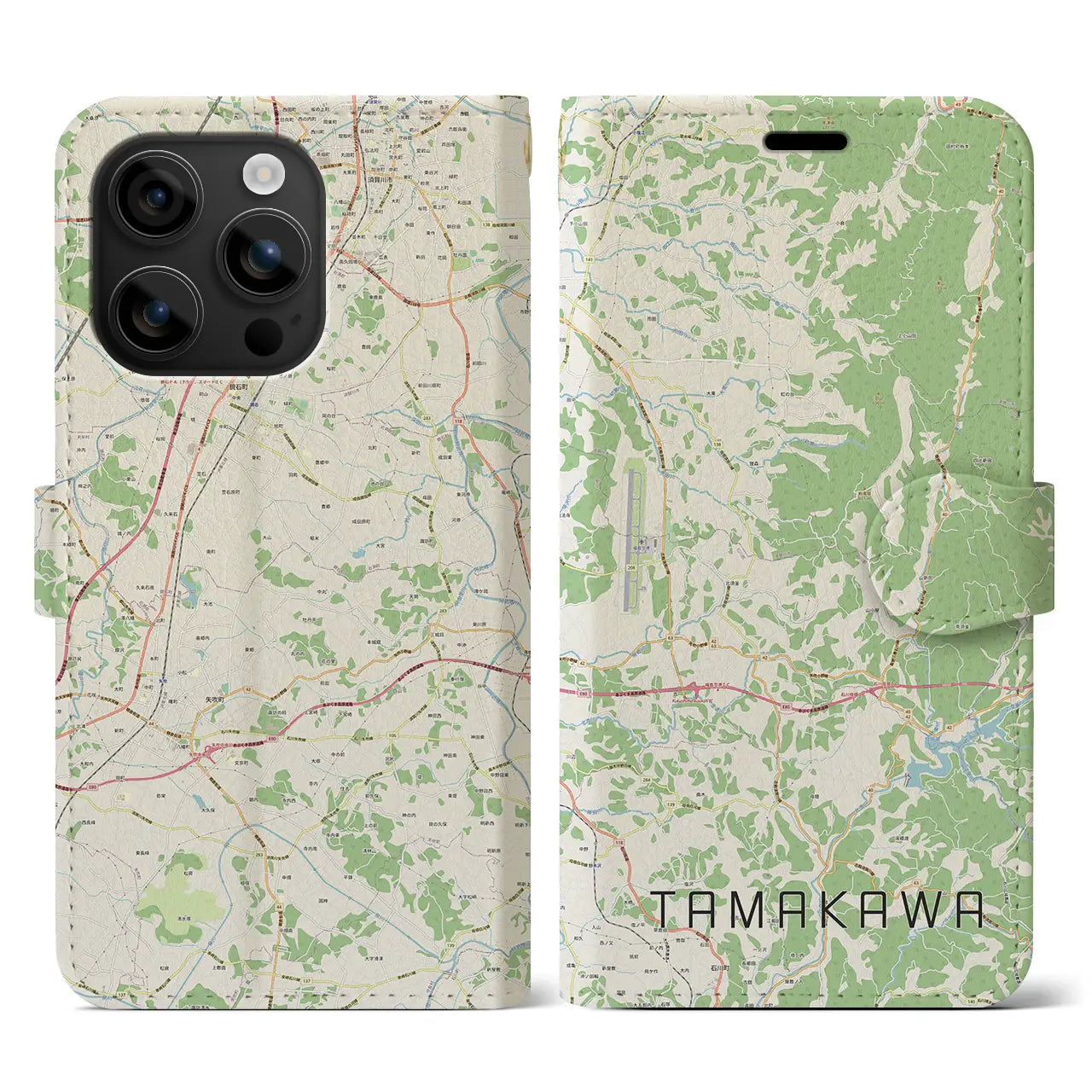 【玉川(福島県)】地図柄iPhoneケース(手帳タイプ)ナチュラル・iPhone 16 用