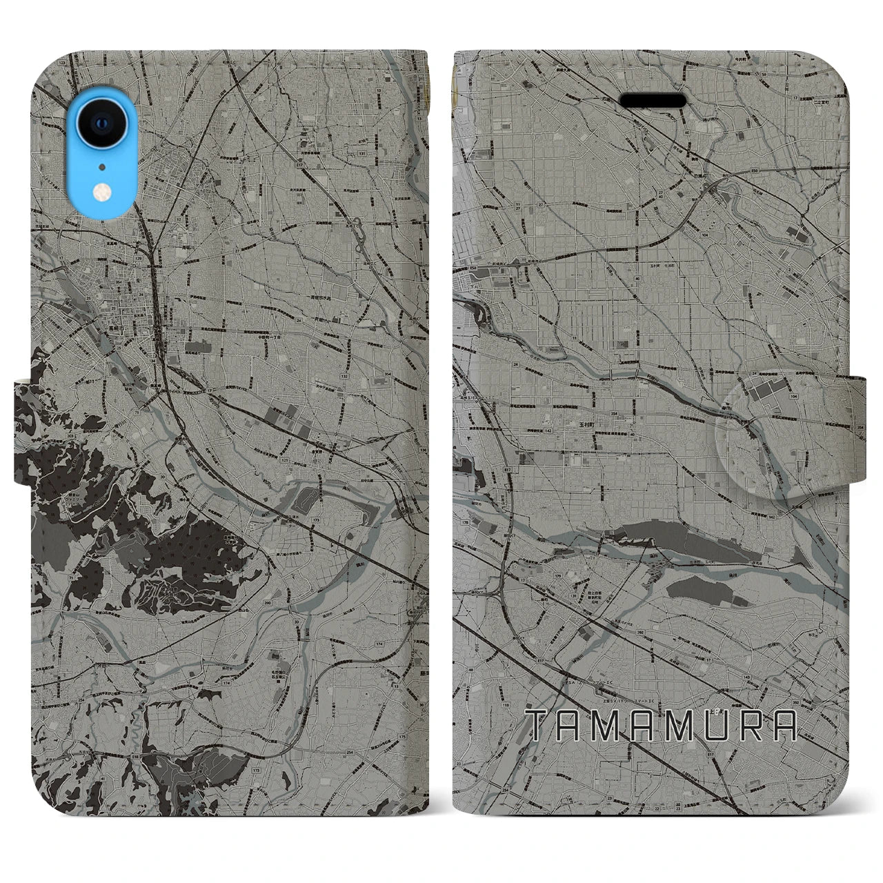 【玉村(群馬県)】地図柄iPhoneケース(手帳タイプ)モノトーン・iPhone XR 用