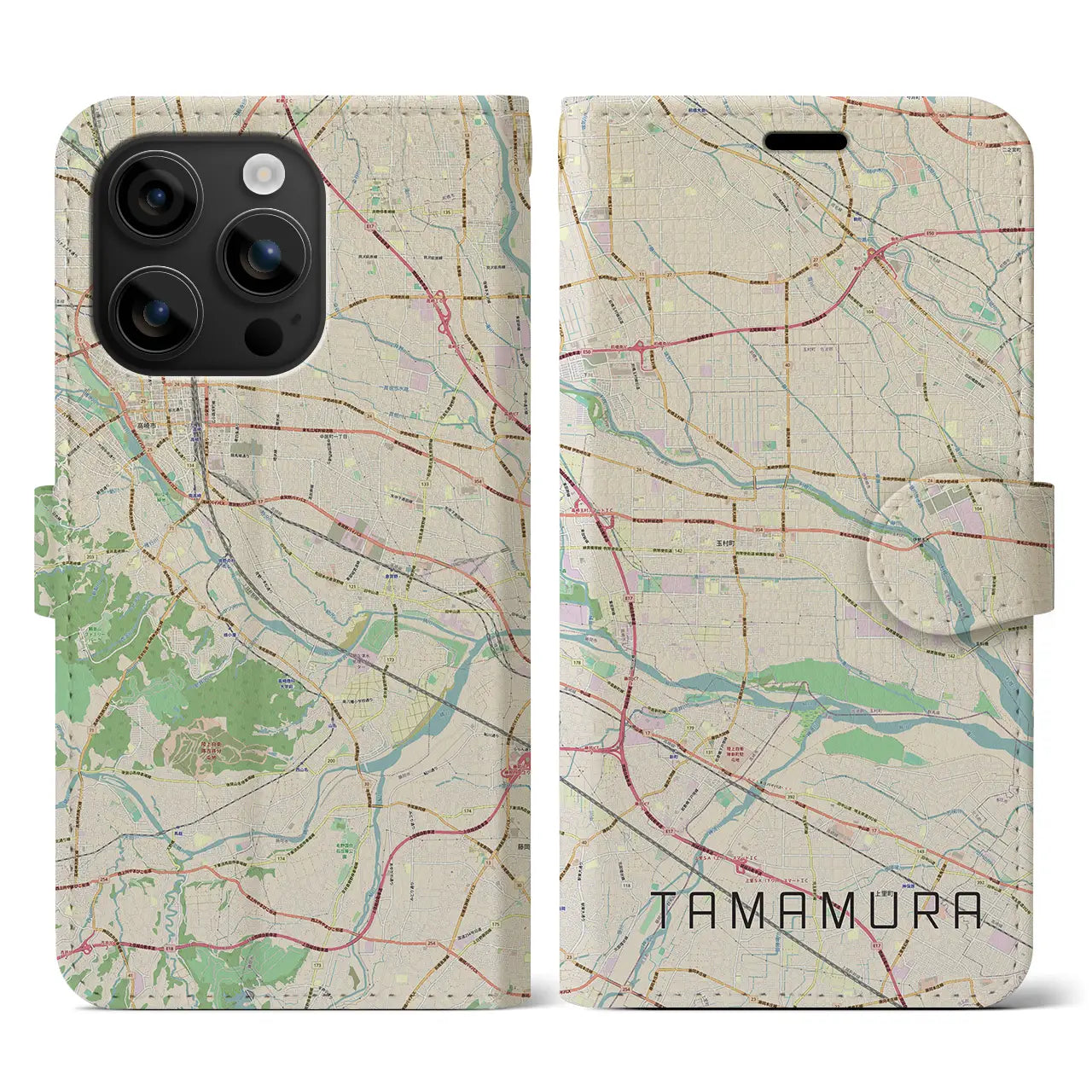 【玉村(群馬県)】地図柄iPhoneケース(手帳タイプ)ナチュラル・iPhone 16 用