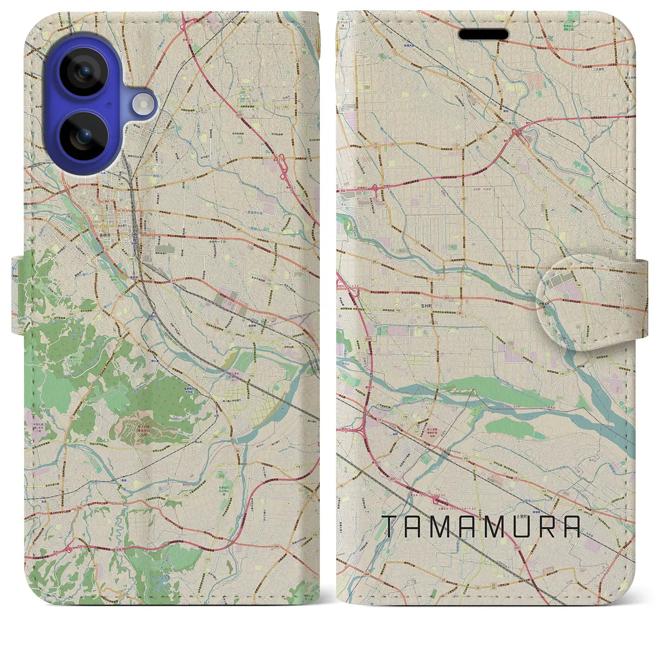 【玉村(群馬県)】地図柄iPhoneケース(手帳タイプ)ナチュラル・iPhone 16 Pro Max 用