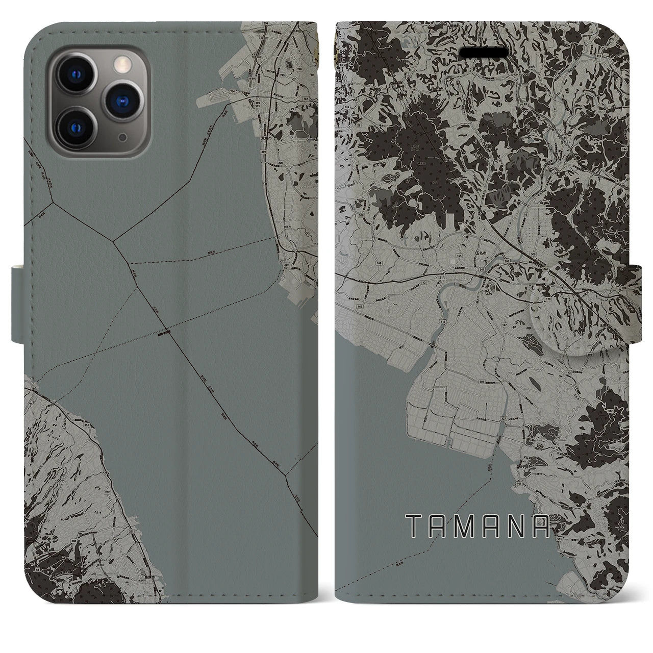 【玉名(熊本県)】地図柄iPhoneケース(手帳タイプ)モノトーン・iPhone 11 Pro Max 用
