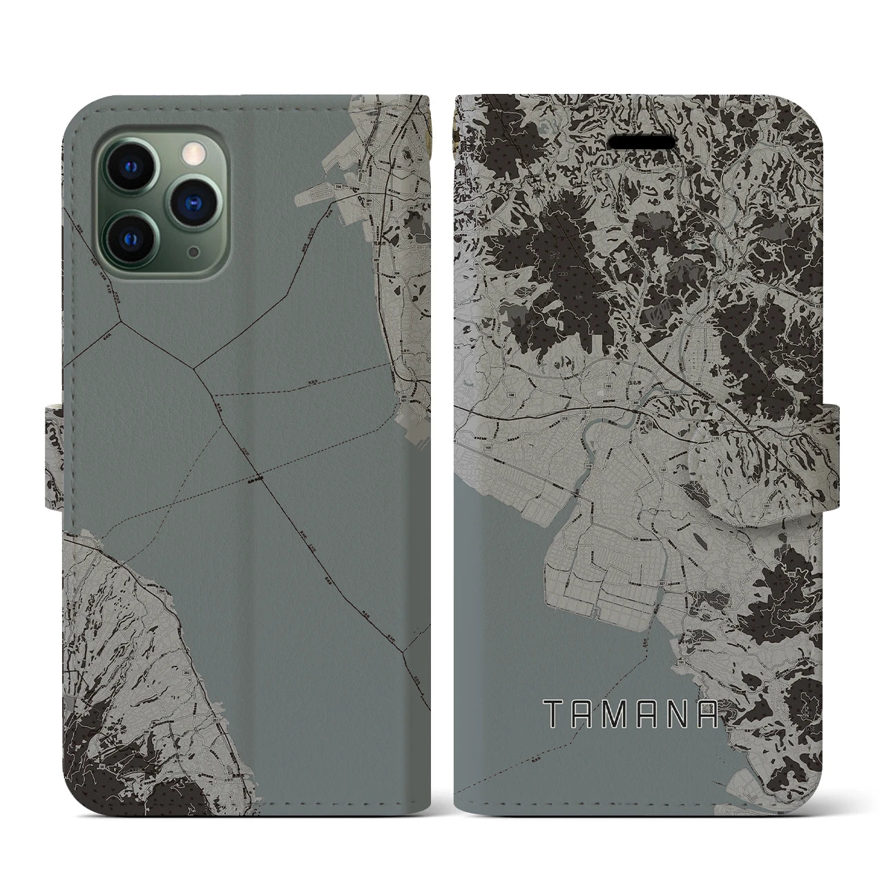 【玉名(熊本県)】地図柄iPhoneケース(手帳タイプ)モノトーン・iPhone 11 Pro 用