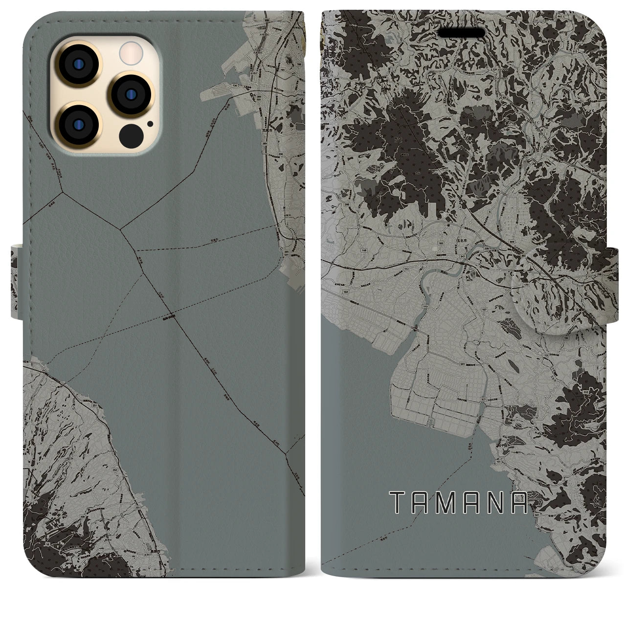 【玉名(熊本県)】地図柄iPhoneケース(手帳タイプ)モノトーン・iPhone 12 Pro Max 用