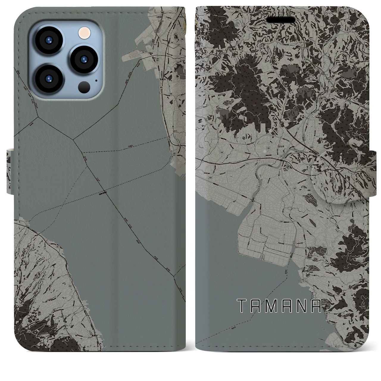 【玉名(熊本県)】地図柄iPhoneケース(手帳タイプ)モノトーン・iPhone 13 Pro Max 用