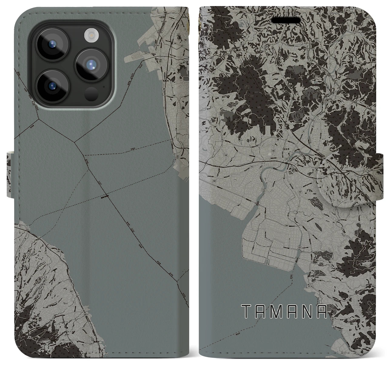 【玉名(熊本県)】地図柄iPhoneケース(手帳タイプ)モノトーン・iPhone 15 Pro Max 用