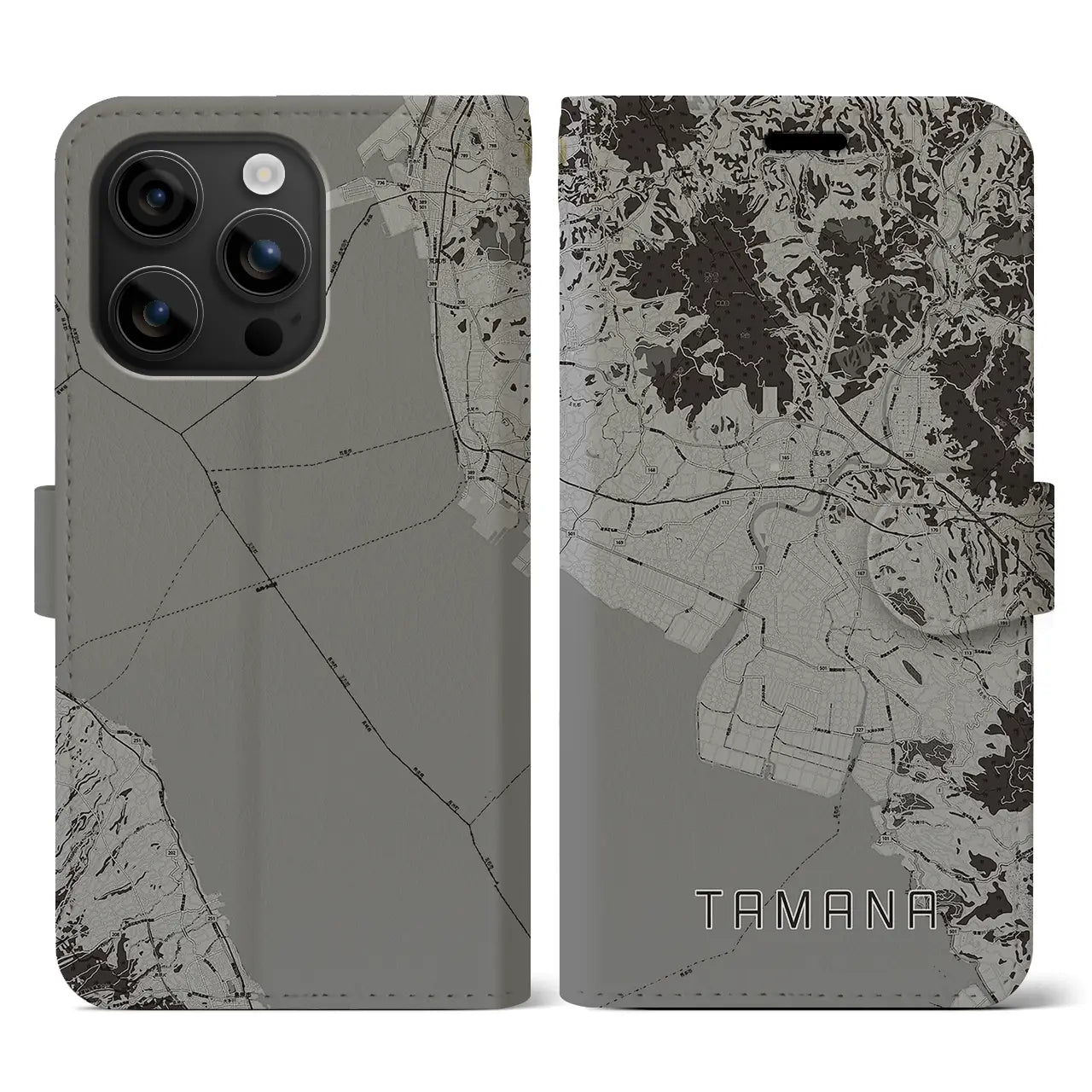 【玉名(熊本県)】地図柄iPhoneケース(手帳タイプ)モノトーン・iPhone 16 用